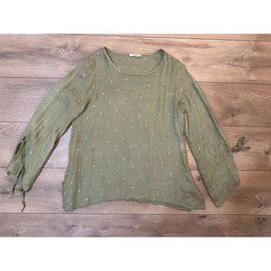 nais linen olive green starburst tunic top blouse S